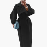 Langer Trenchcoat mit Revers für Damen – Schwarz