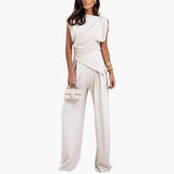 Zweiteiler Damen - Eleganter Hosenanzug mit weitem Bein – Weiß