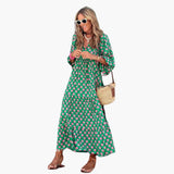 Boho Maxikleid für Damen - Blumenmuster & lockere Passform – Dunkelgrün