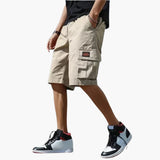 Herren Sommer Cargo Shorts mit Gummibund und Klappentaschen – Khaki