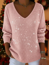 Falyn – Eleganter Pullover Mit V-Ausschnitt Und Glitzer – Rosa