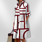 | Geometrisches Muster Midi Kleid – Rot