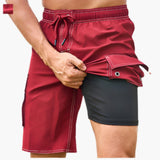 Herren Badeshorts mit Stretchstoff und Seitentasche – Wassermelonenrot