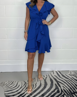 Elegantes Rüschenkleid mit V-Ausschnitt – femininer Look für jeden Anlass – Blau