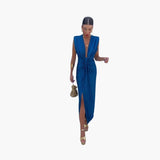 Elegantes Plisseekleid - Damen Maxikleid für festliche Anlässe – Blau
