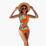 Eleganter Crossover-Bikini - Damen Zweiteiler für den Sommer – Tropische Flamme