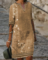 Lucia - Modisches Damenkleid mit V-Ausschnitt – Khaki