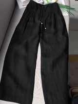 Moriah - Luftige Leinenhose mit weitem Bein – Schwarz