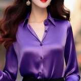 Elegantes Satin-Hemdblusenshirt für Damen | Lange Ärmel – Lila