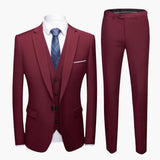 Herren Anzug dreiteilig mit Ein-Knopf Blazer und Weste – Weinrot