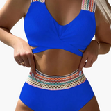 Gerippter High-Waist Bikini - Damen Zweiteiler für den Sommer – Blau