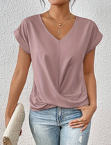 Tirenne - Fließend drapierte Bluse mit V-Ausschnitt – Staubiges Rosa