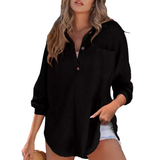 KATHRYN™ – Luftige V-Ausschnitt Knopf-Bluse – Schwarz