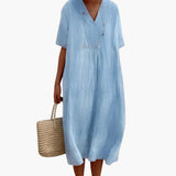 Boho Sommerkleid für Damen – Luftig, Locker & V-Ausschnitt – Blau