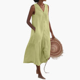 Midi-Kleid mit Knopfleiste für Damen - Sommerliches Shirt Kleid – Grün