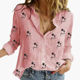 Elegante Bluse mit Blumenmuster für Damen - Stilvoll & Vielseitig – Rosa mit Sternmotiven sind schwarz