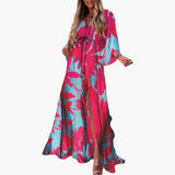 Farbenfrohes Sommerkleid - Damen Maxikleid mit Blumenprint – Blau Rosa