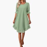 Kleid Damen - Freizeitkleid mit Volants und Puffärmeln Sommer – Mintgrün