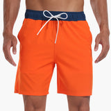 Gestreifte Herren-Badeshorts - mit Kordelzug und Taschen – Orange