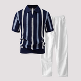Richards - Bequemes Streifen-Polo und Hosen-Set – Blau / Weiß