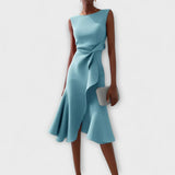 Sheila - Stilvolles Damen-Midikleid mit Rüschendetails – Hellblau