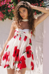 Aonika – Florales Tuch Minikleid – Blumenrot
