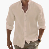 Herren Sommer-Freizeithemd mit langen Ärmeln und Stehkragen – Khaki