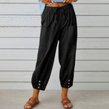 Nora | Weite Damenhose aus Baumwoll-Leinen-Mix – Schwarz