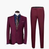 Herren Zweiteiler Anzug mit Blazer und flacher Front Hose – Kastanienbraun