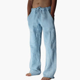 Herren Freizeithose aus Leinen mit Kordelzug für Sommer – Hellblau