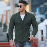 Herren Gestrickte Strickjacke mit Kragen – Dunkelgrün