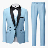 Herren Anzug dreiteilig mit rotem Besatz und Schalkragen – Himmelblau / 3 Pcs Satz