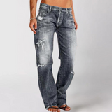 Weite Denim-Jeans für Damen mit Tiefer Taille – Retro-Stil, Bequem und Vielseitig, Fadenburg – Grau