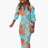 Gestreiftes Hemdblusenkleid – Damen Maxikleid aus Baumwolle – Hellblau