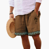 Herren Badeshorts Sommer mit Kordelzug und Palmenmuster – Braun