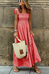 Ivara - Elegantes Karomuster Sommerkleid – Rot