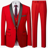 Herren Slim Fit Anzug dreiteilig für formelle Anlässe ganzjährig – Rot
