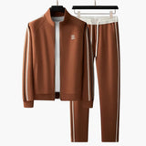 Herren Slim-Fit Trainingsanzug mit Reißverschluss und Taschen – Braun