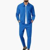 Herren Zweiteiler mit Reißverschlusshemd und Geradschnitt-Hose – Blau