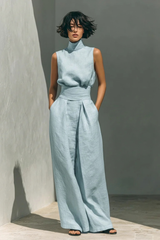 Nerina - Ärmelloser Jumpsuit mit weitem Bein – Blau
