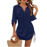 Megan | Luftiges Strand-Hemd mit verstellbarer Taille – Dunkelblau