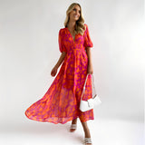 Louisa - Florales Lockeres Midikleid – Orange
