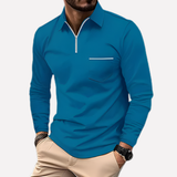 Herren Langarm-Polohemd mit Brusttasche – Blau