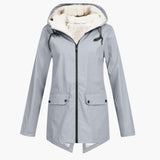 Wasserabweisender Trenchcoat mit Kapuze für Damen – Grau