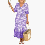 Boho Kleid Damen - Geblümtes Kleid mit V-Ausschnitt Sommer – Lila