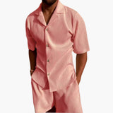 Herren Sommer Set aus strukturiertem Stoff mit Kurzarmhemd – Rosa