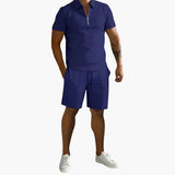 Herren Sommer-Zweiteiler mit Half-Zip-Shirt und Shorts – Marineblau