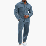 Zweiteiliges Herren Set mit Langarmhemd und Hose – Blau