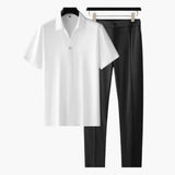 Herren Sommer-Zweiteiler mit Kurzarmhemd und Slim-Fit-Hose – Weiß