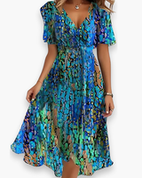 Damen Lässiges Boho Kleid | Midi Gradientenkleid – Blau